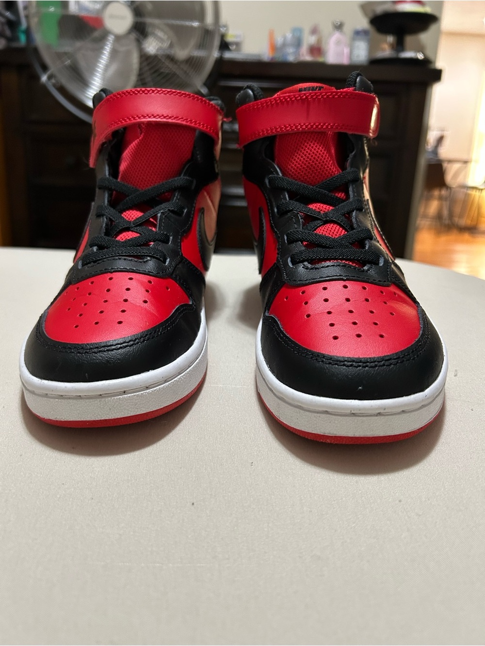 Boys Nike Court Boroughs Mid 2 in Red and Black